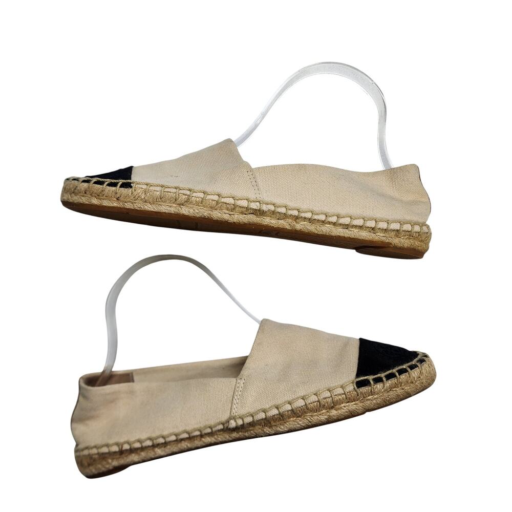Tory Burch Two-Tone Canvas Espadrille Flats in Beige and Black - Picture 6 of 10